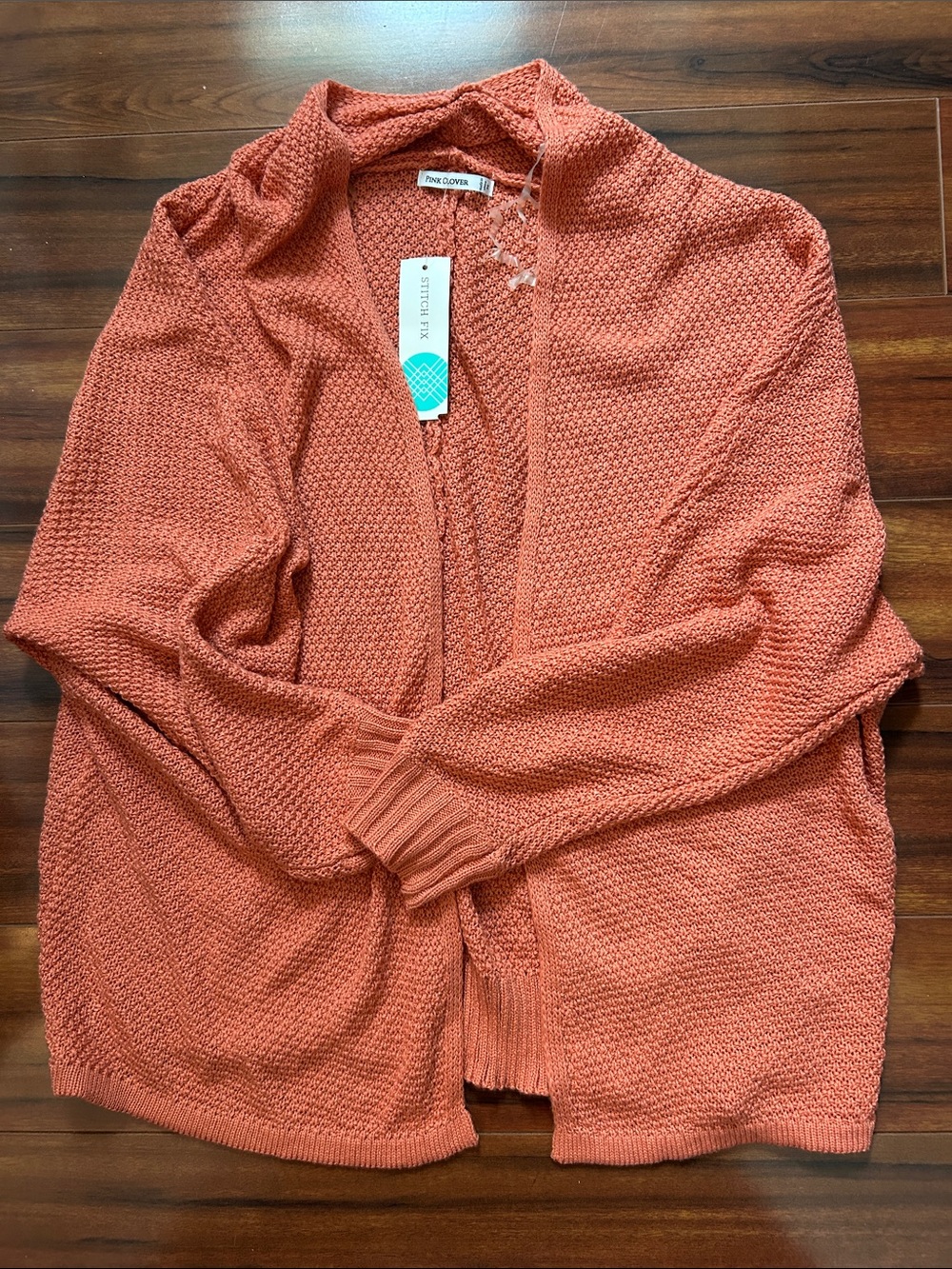 Pink Clover Coral Open-Front Knit Cardigan for Women